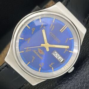 Vintage 1977 Citizen Automatic Mens Silver Watch W/daydate & Gold accents